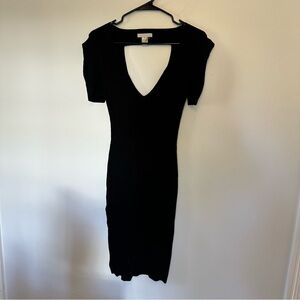 Black Ribbed Bodycon dress with open back